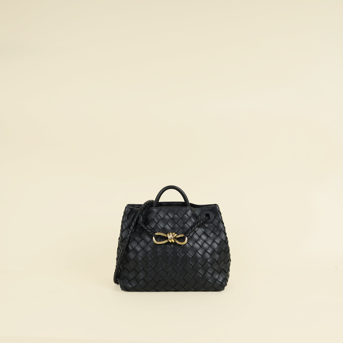 Bottega Veneta Black Intrecciato Andiamo Small Tote Bag