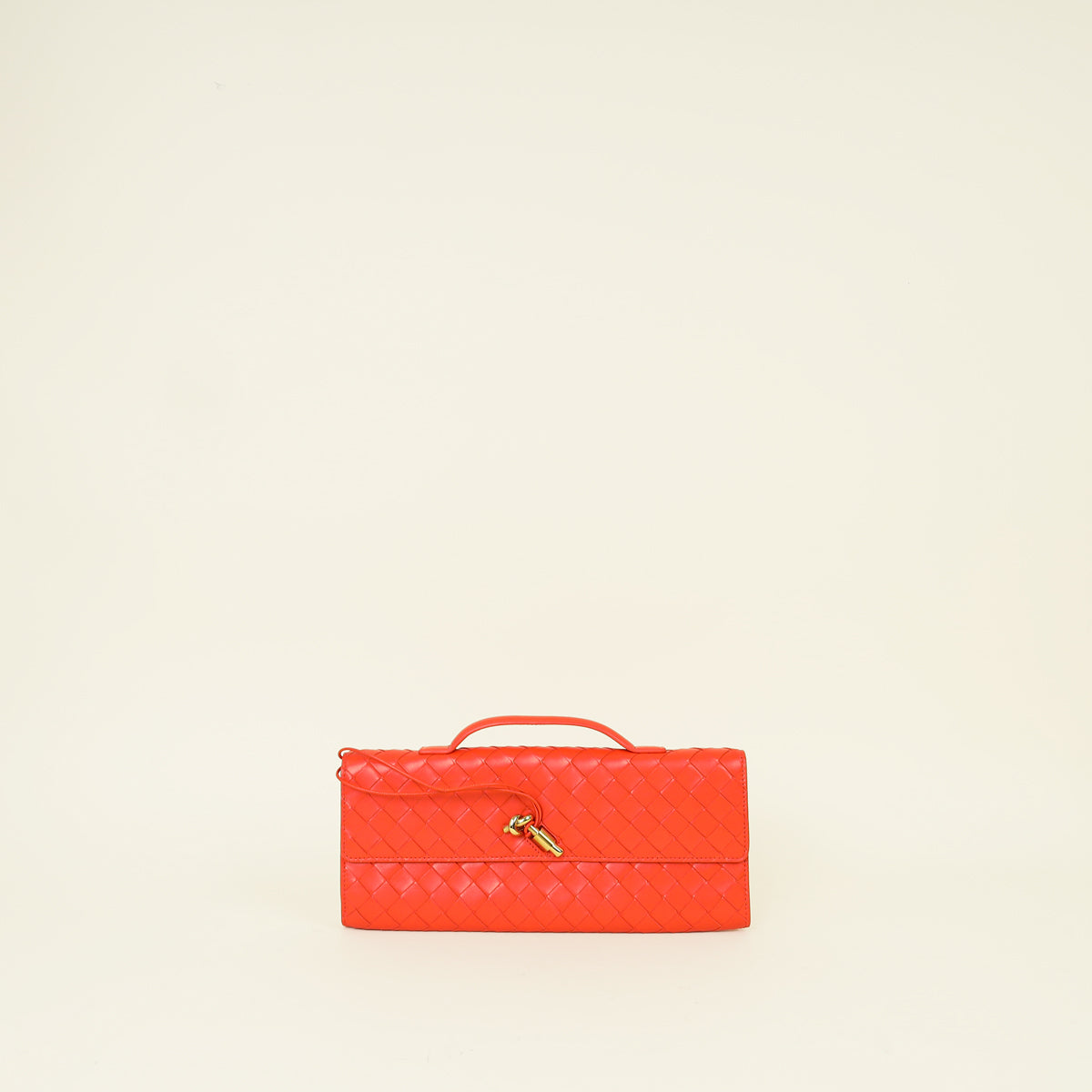 Bottega Veneta Orange Red Intrecciato Nappa Andiamo Clutch
