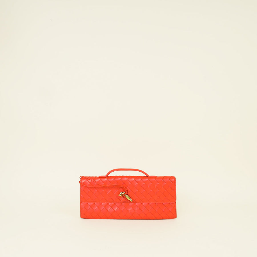 Bottega Veneta Orange Red Intrecciato Nappa Andiamo Clutch