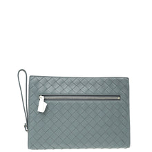 Bottega Veneta Grey Intrecciato Nappa Half Zip Pouch
