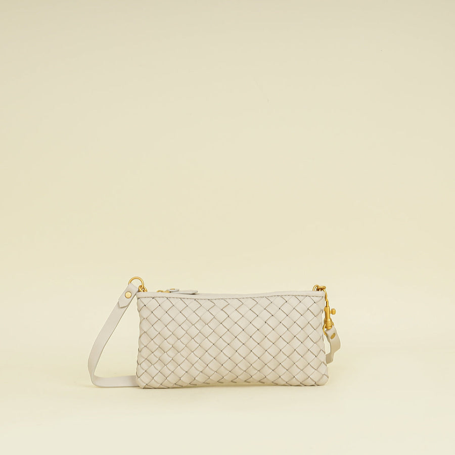 Bottega Veneta Ivory Intrecciato Zipped Pouch on Strap