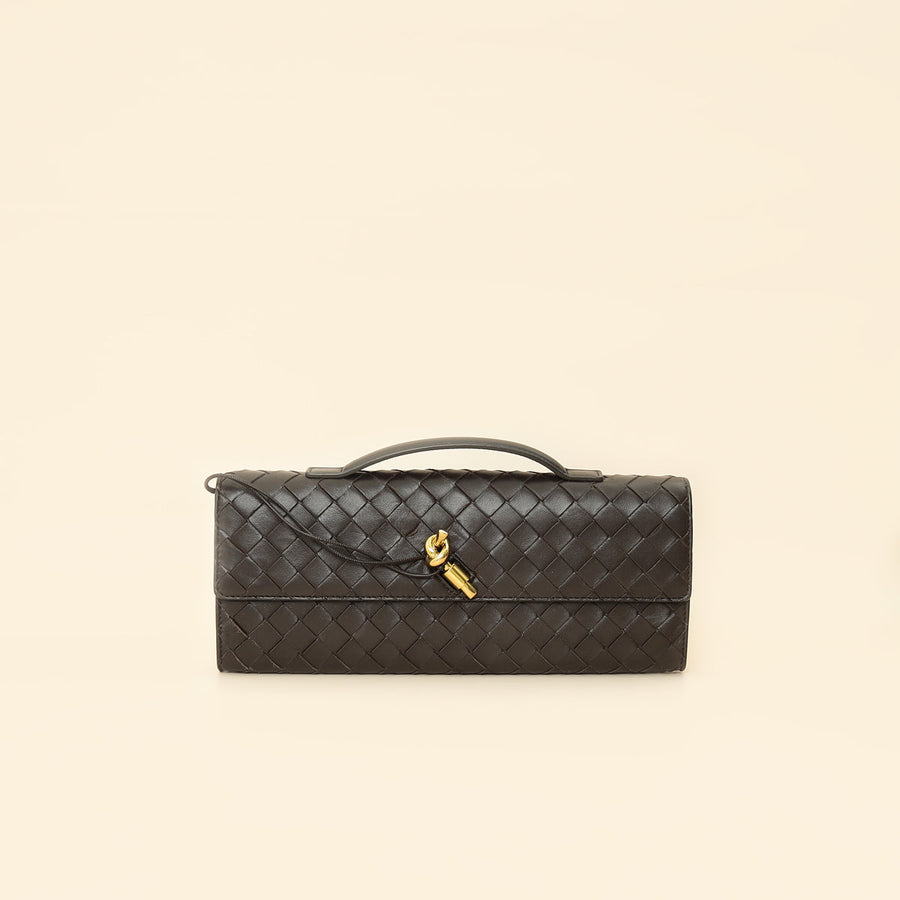 Bottega Veneta Fondant Brown Intrecciato Andiamo Clutch
