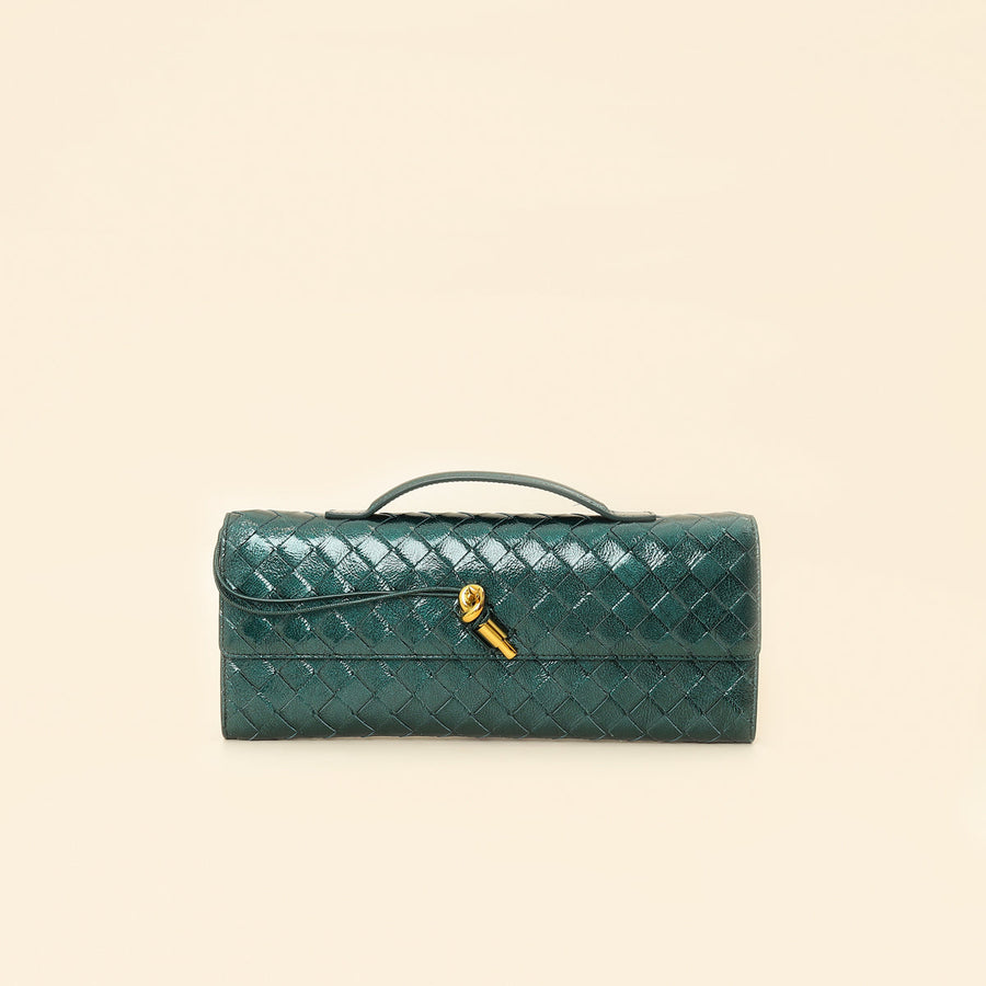 Bottega Veneta Metallic Emerald Intrecciato Andiamo Clutch