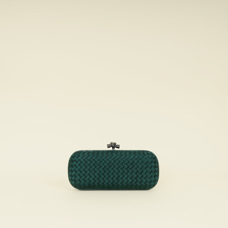 Bottega Veneta Emerald Green Intrecciato Satin Ayers Stretch Knot Clutch