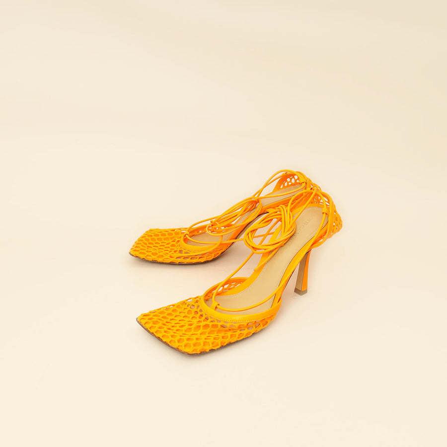 Bottega Veneta Orange Toile Stretch Lace-Up Sandal 39