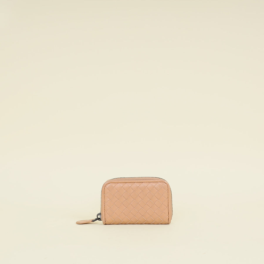 Bottega Veneta Nude Intrecciato Zipped Coin Purse