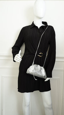 Bottega Veneta Metallic Silver Bark Embossed The Mini Pouch