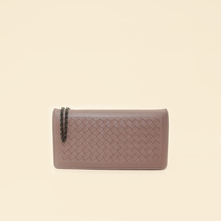 Bottega Veneta Deep Mauve Intrecciato Chain Wallet