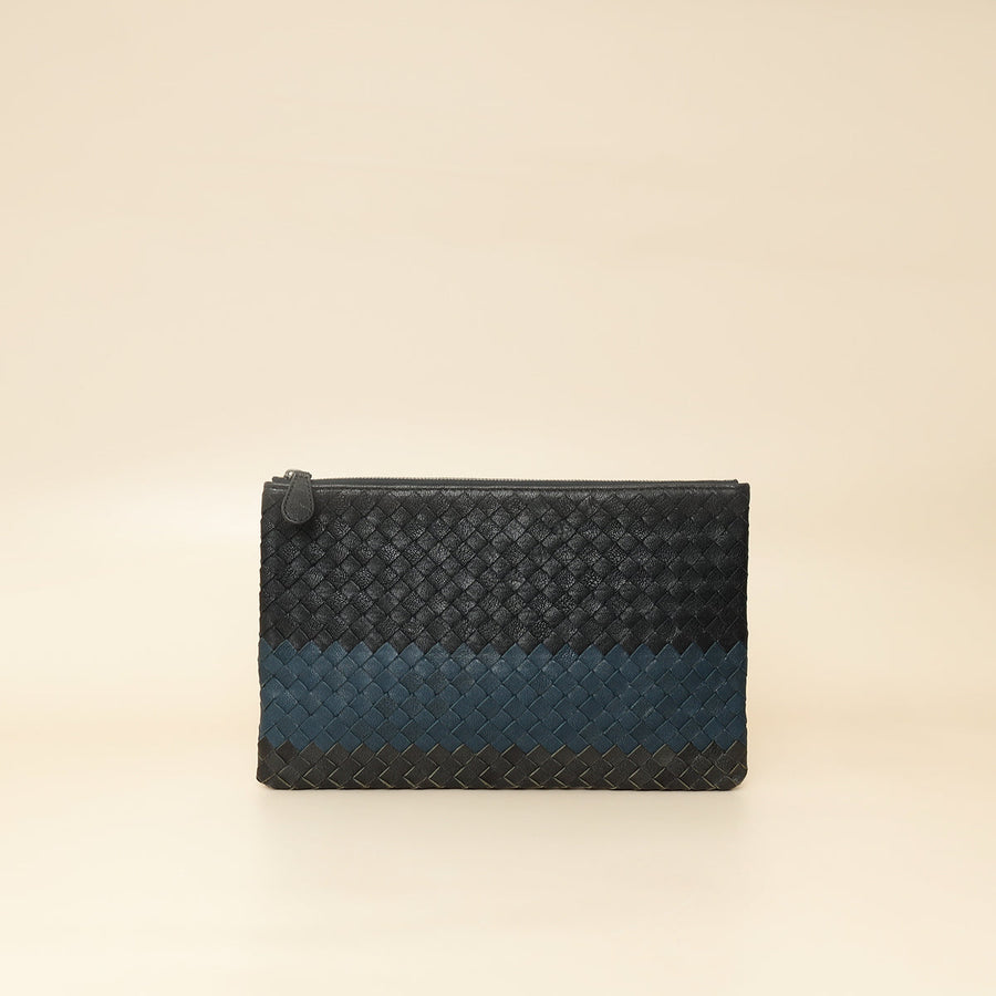 Bottega Veneta Tricolor Striped Intrecciato Zipped Pouch