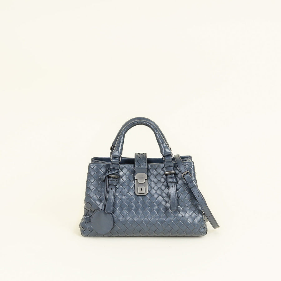 Bottega Veneta Blue Intrecciato Roma Mini Tote Bag