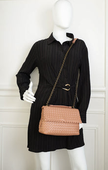 Bottega Veneta Brown Peach Intrecciato Olimpia Shoulder Bag