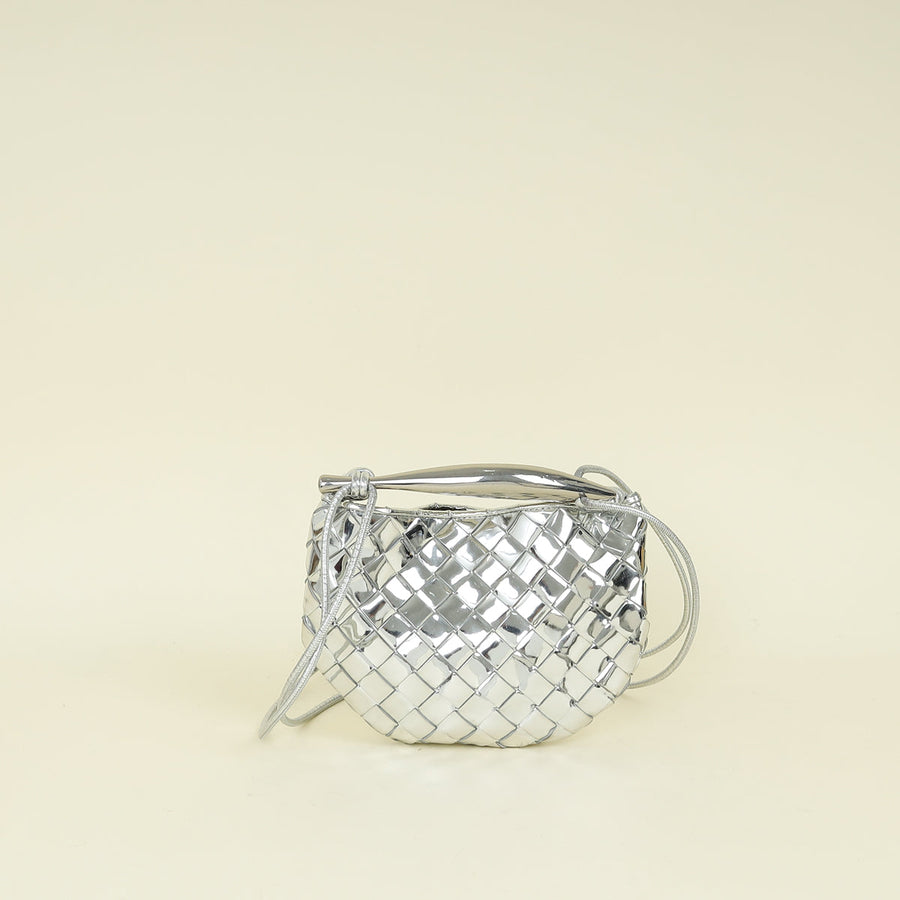 Bottega Veneta Metallic Silver Metallic Intrecciato Mini Sardine Bag