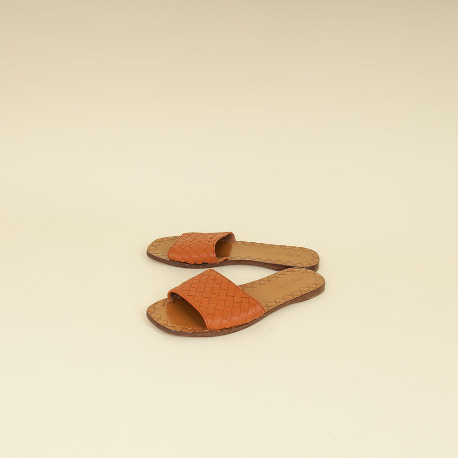 Bottega Veneta Camel Intrecciato Flat Slide Sandal 36