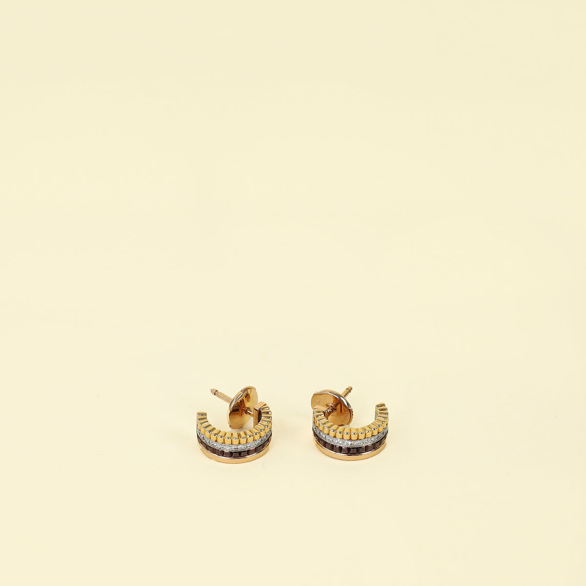 Boucheron 18K Tri Gold Diamond Quatre Classique Mini Hoop Earrings