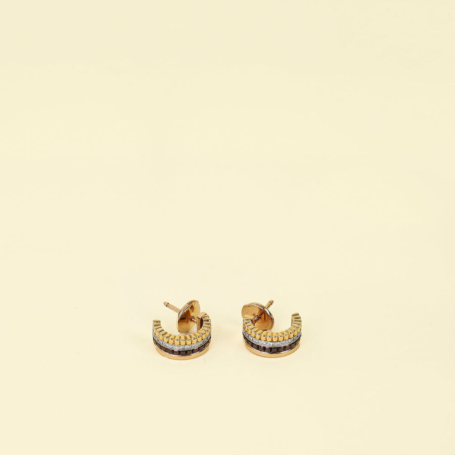 Boucheron 18K Tri Gold Diamond Quatre Classique Mini Hoop Earrings