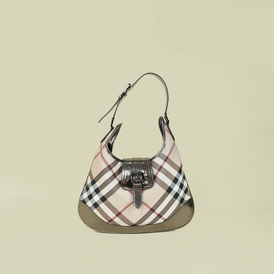 Burberry Bicolor Nova Check Brook Hobo Bag