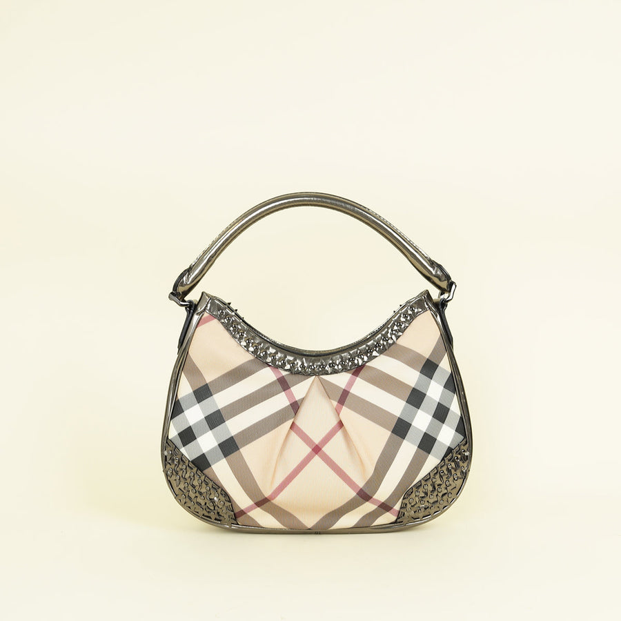 Burberry Bicolor Super Nova Check Hernville Star Studded Hobo Bag