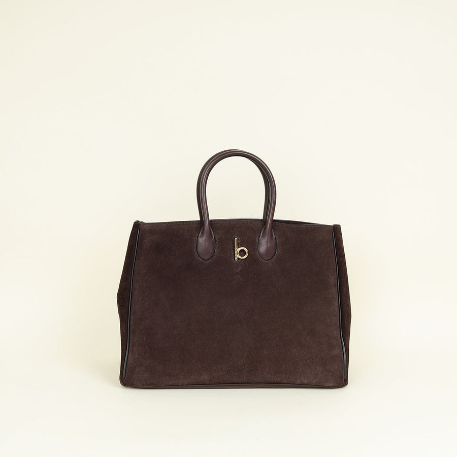 Burberry Chocolate Rocking Horse Suede Medium Tote Bag