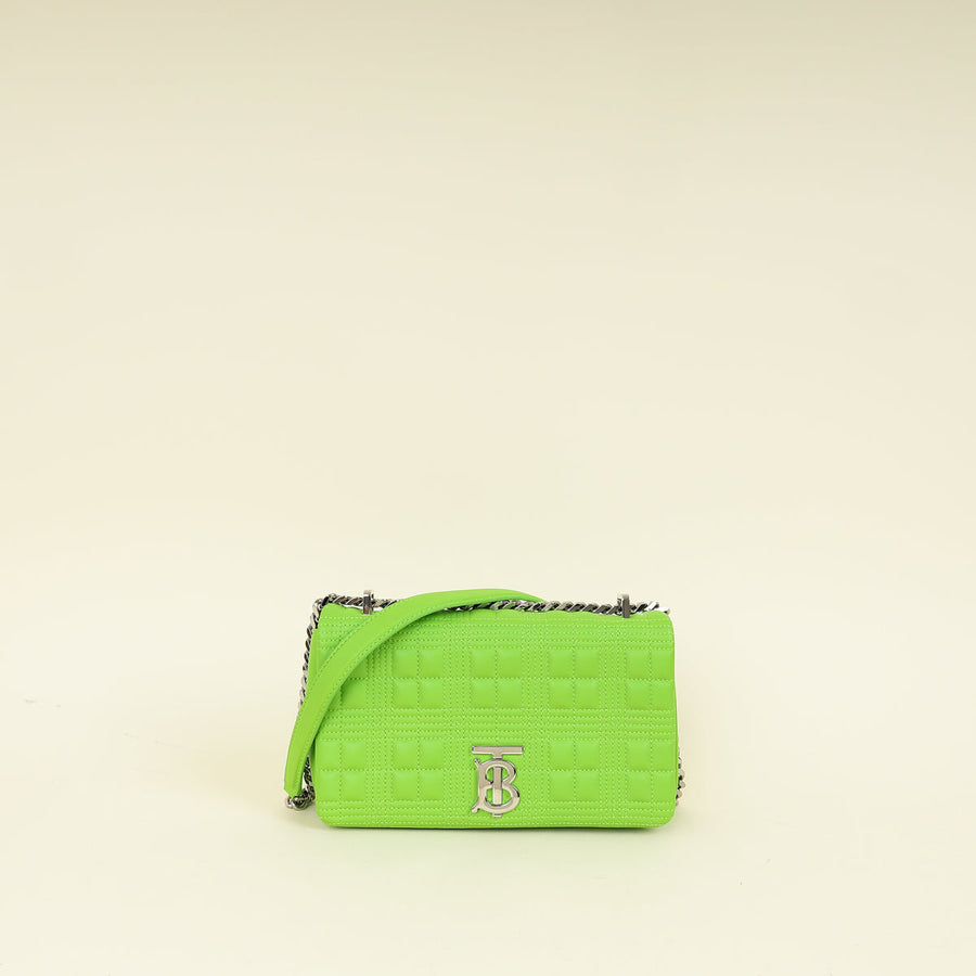 Burberry Brilliant Green Quilted Lola Small Flap Chain Bag