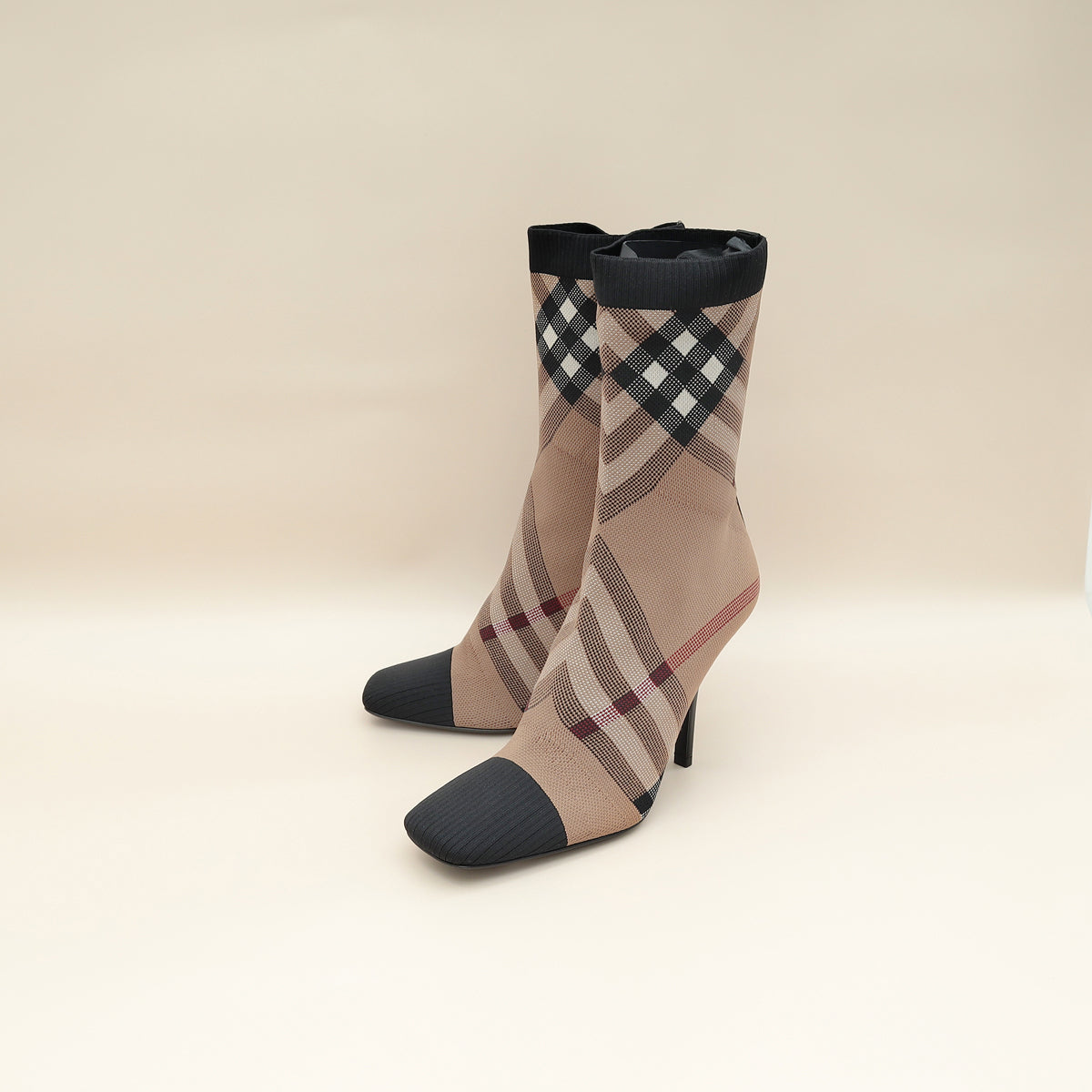 Burberry Bicolor Knit Check Dolman Sock Boots 39
