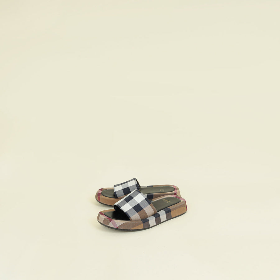 Burberry Beige Multicolor Buckingham Slides Sandal 36