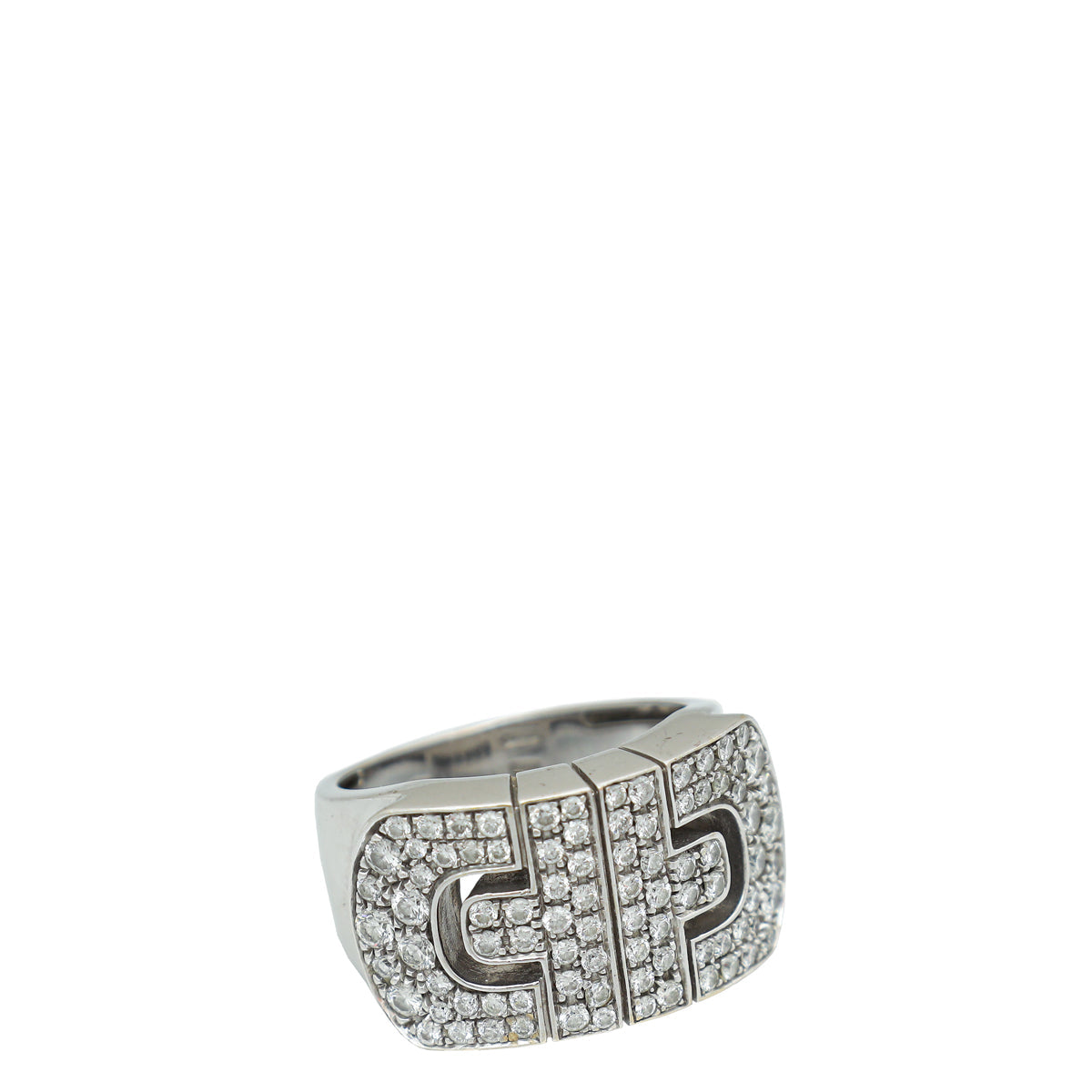 Bvlgari 18K White Gold Parentesi Revolution Diamond Ring 53