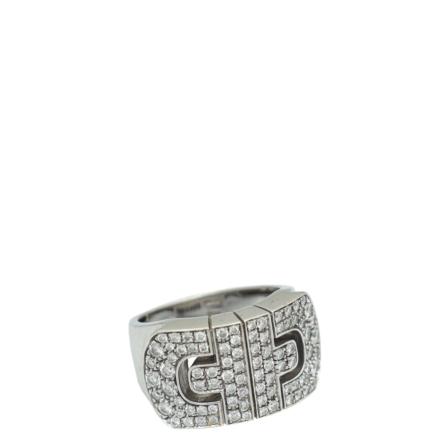 Bvlgari 18K White Gold Parentesi Revolution Diamond Ring 53