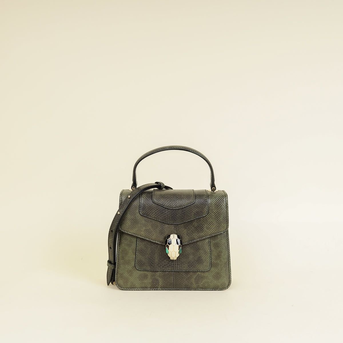 Bvlgari Dark Olive Karung Serpenti Forever Top Handle Small Bag