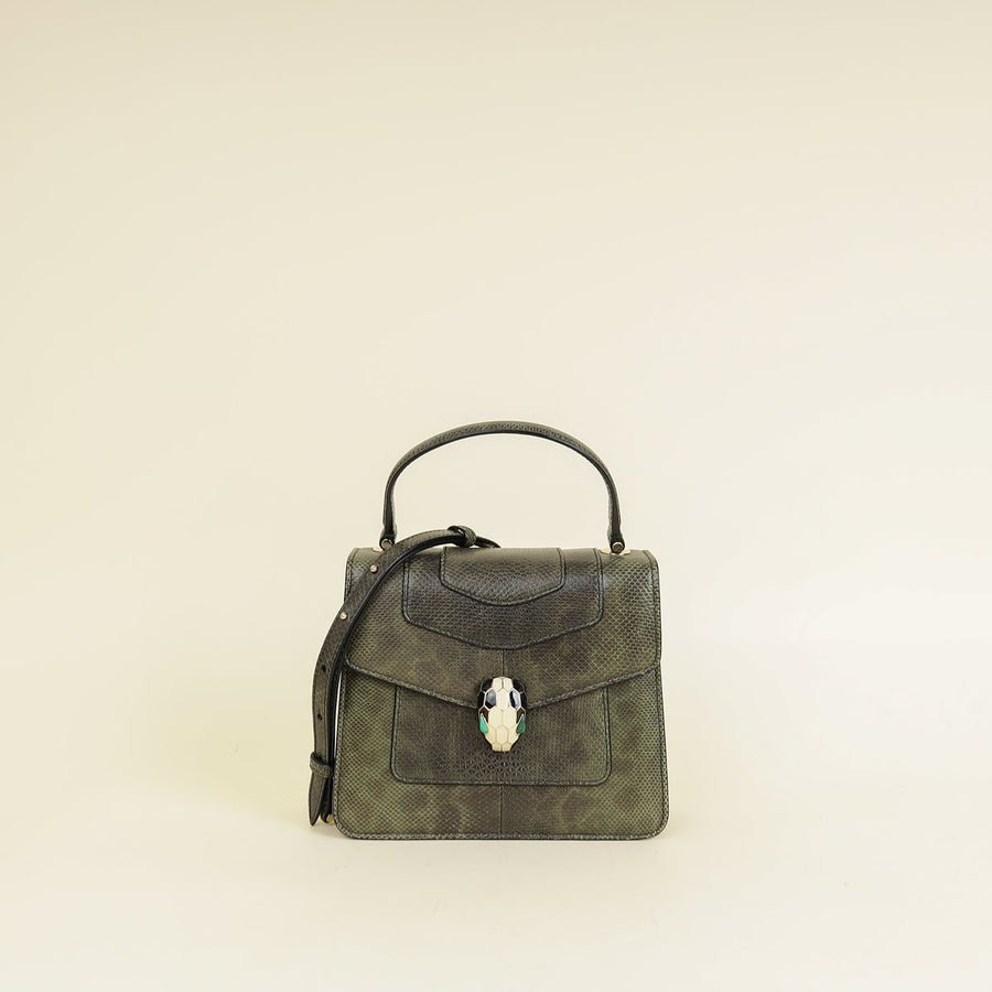Bvlgari Dark Olive Karung Serpenti Forever Top Handle Small Bag
