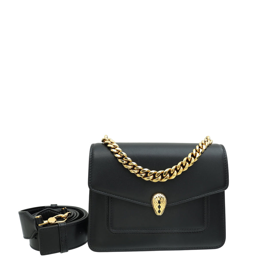 Bvlgari Black Serpenti Forever Chain Top Handle Flap Small Bag