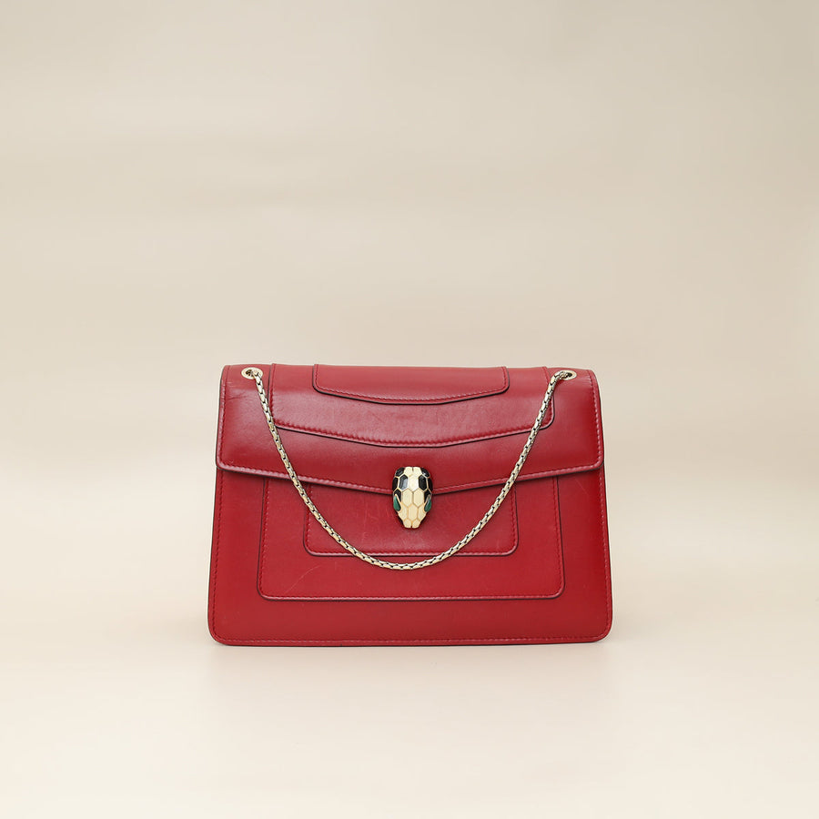 Bvlgari Dark Red Serpenti Forever Flap Shoulder Bag