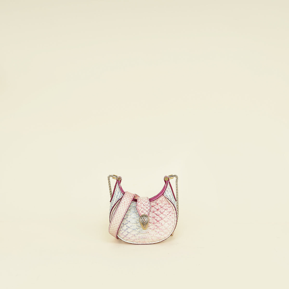 Bvlgari Pink Multicolor Serpenti Ellipse Python Micro Chain Shoulder Crossbody Bag