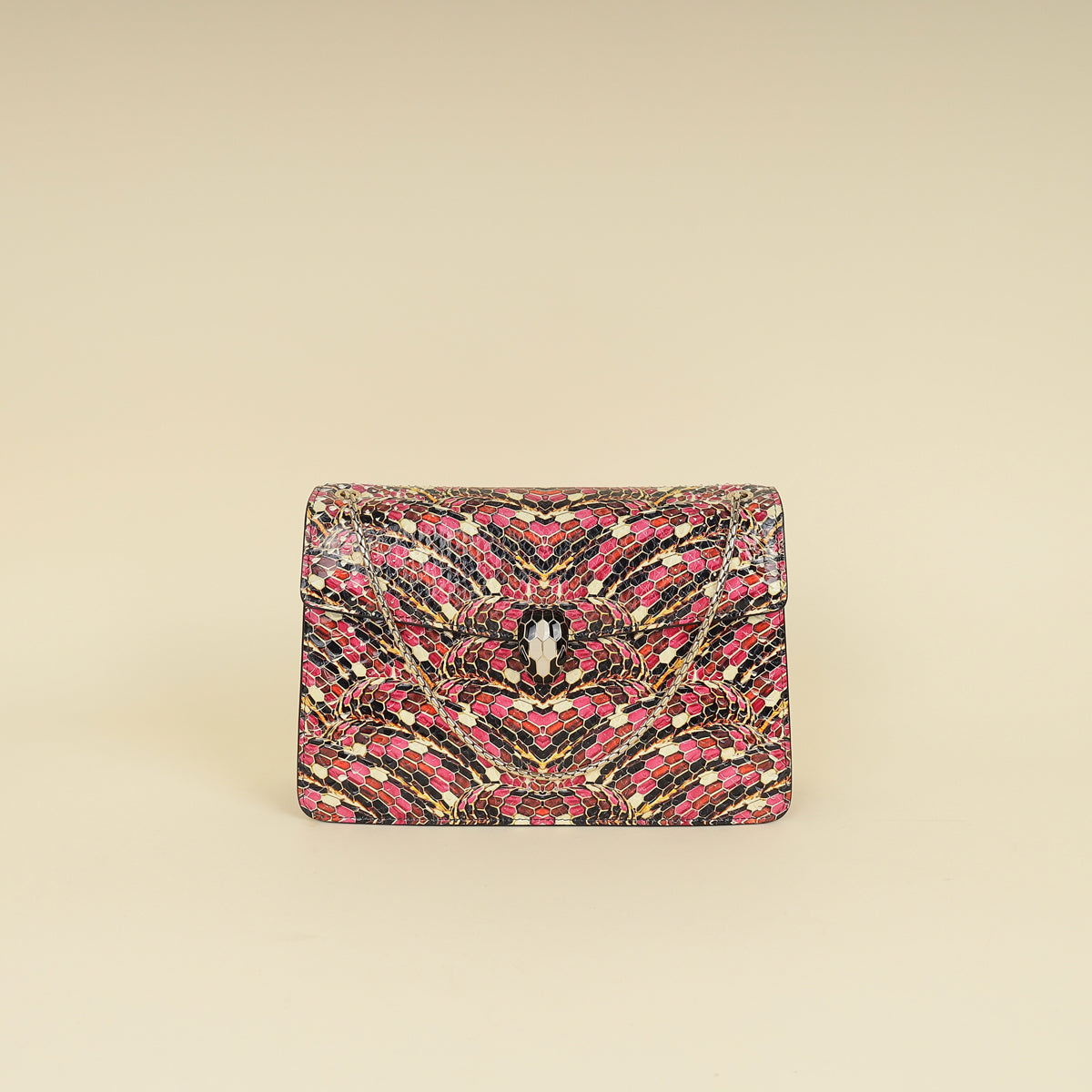 Bvlgari Pink Multicolor L.E Serpenti Forever Python Flap Bag