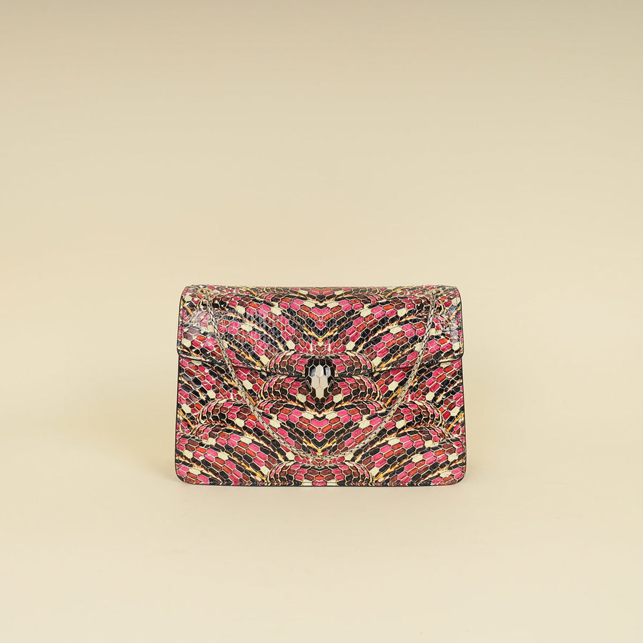 Bvlgari Pink Multicolor L.E Serpenti Forever Python Flap Bag