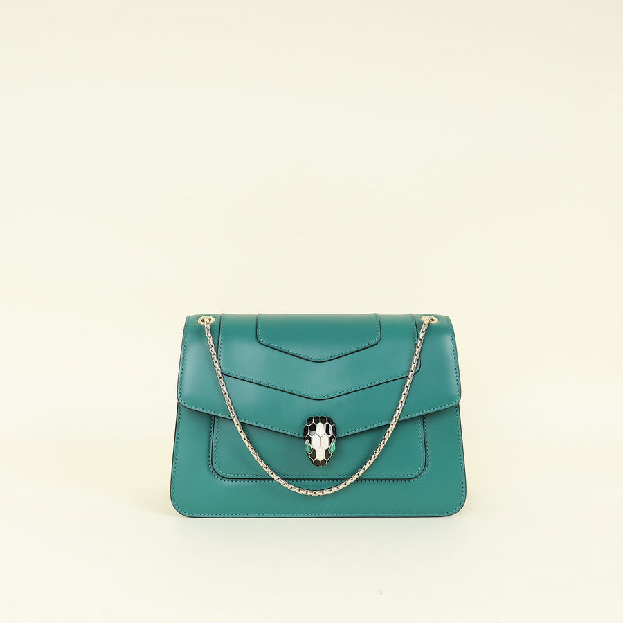 Bvlgari Green Serpenti Forever Flap Shoulder Bag