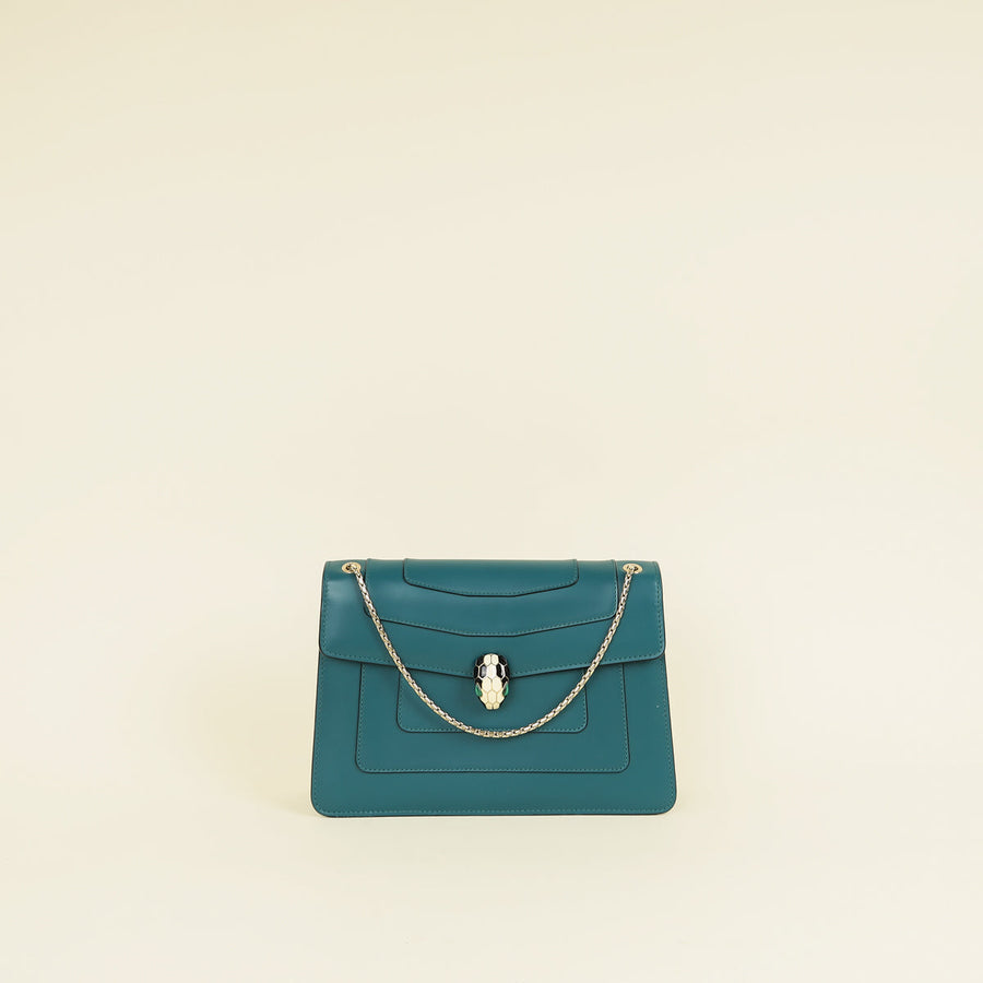 Bvlgari Teal Serpenti Forever Flap Shoulder Bag