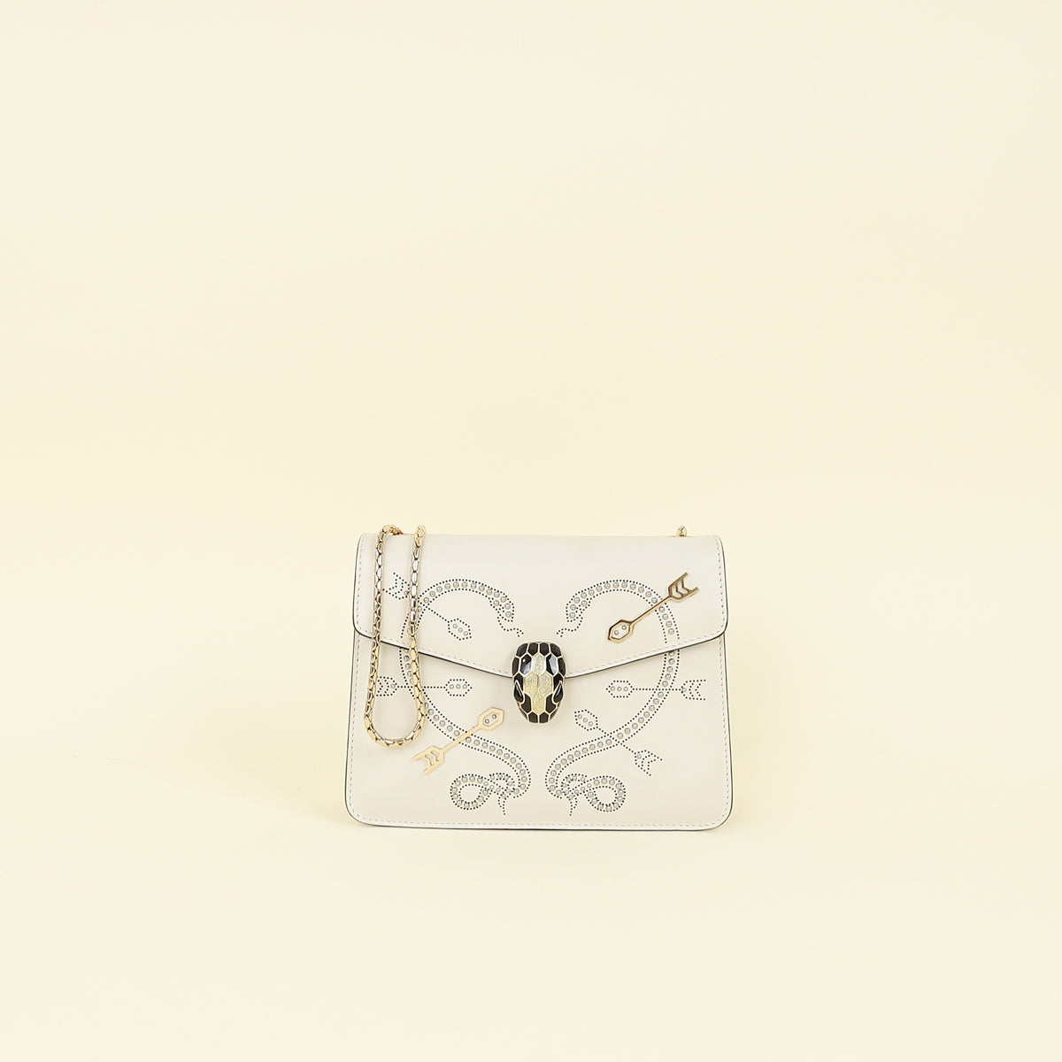 Bvlgari White Cream Pop Heart Studded Serpenti Forever Shoulder Bag