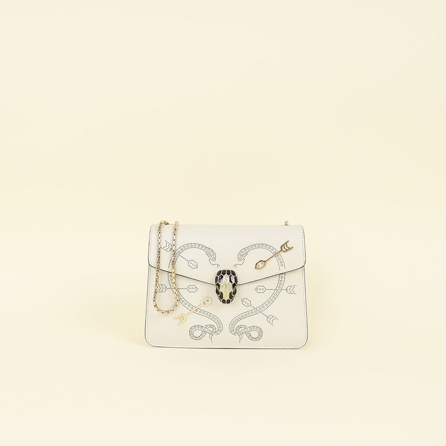 Bvlgari White Cream Pop Heart Studded Serpenti Forever Shoulder Bag