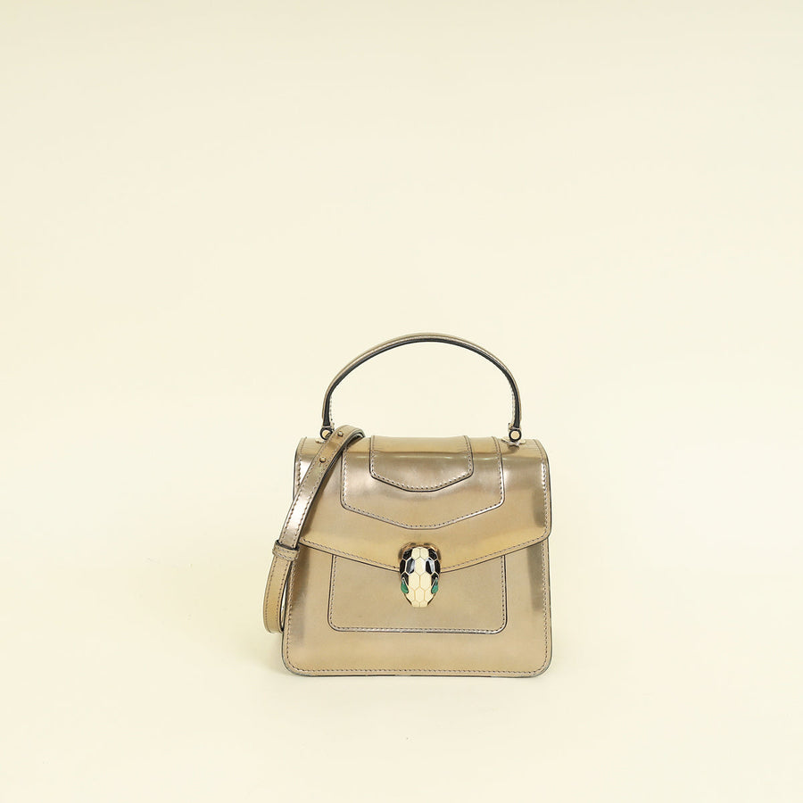 Bvlgari Antique Bronze Brushed Serpenti Forever Small Top Handle Bag