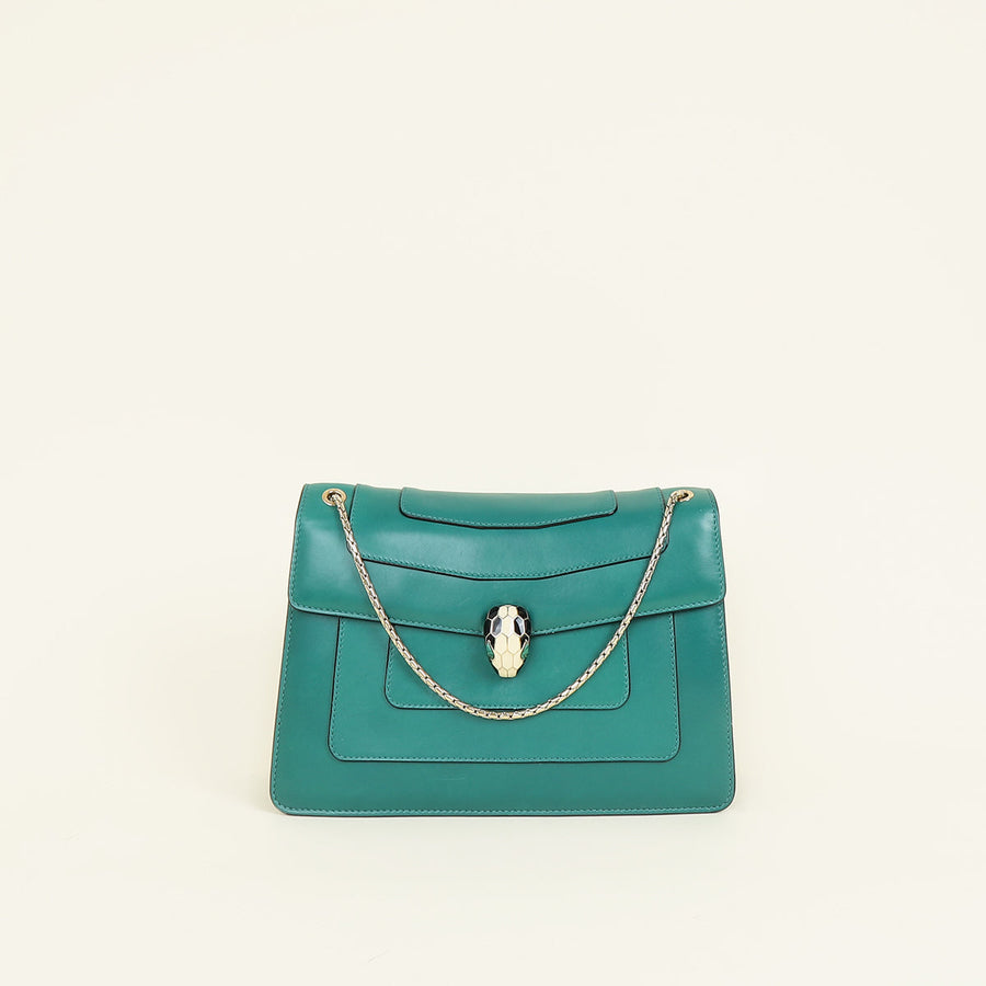 Bvlgari Green Serpenti Forever Flap Shoulder Bag