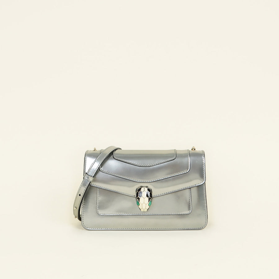 Bvlgari Metallic Silver Serpenti Forever Flap Shoulder Bag