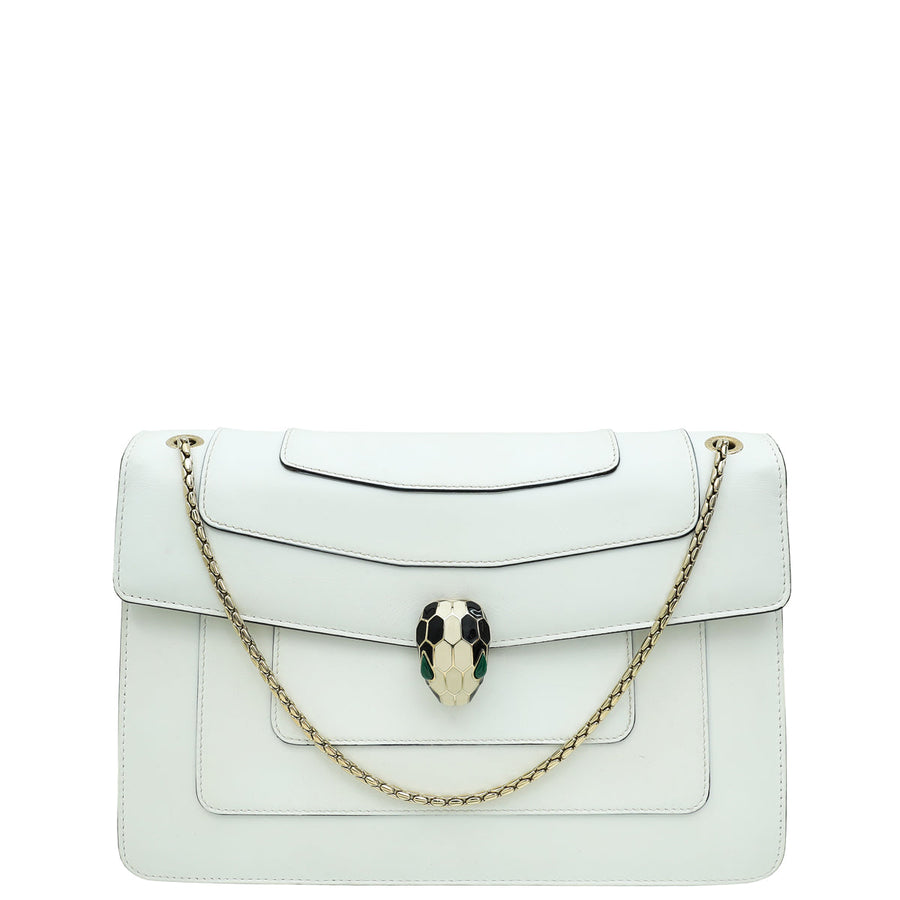 Bvlgari White Serpenti Forever Medium Shoulder Bag