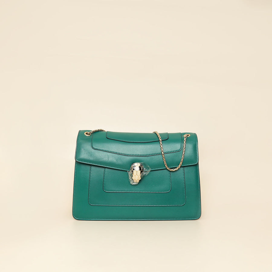 Bvlgari Green Serpenti Forever Flap Shoulder Bag