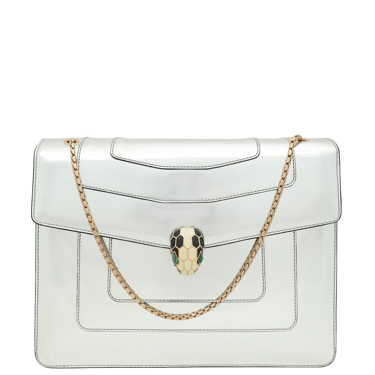 Bvlgari Silver Mirror Serpenti Forever Flap Chain Large Bag
