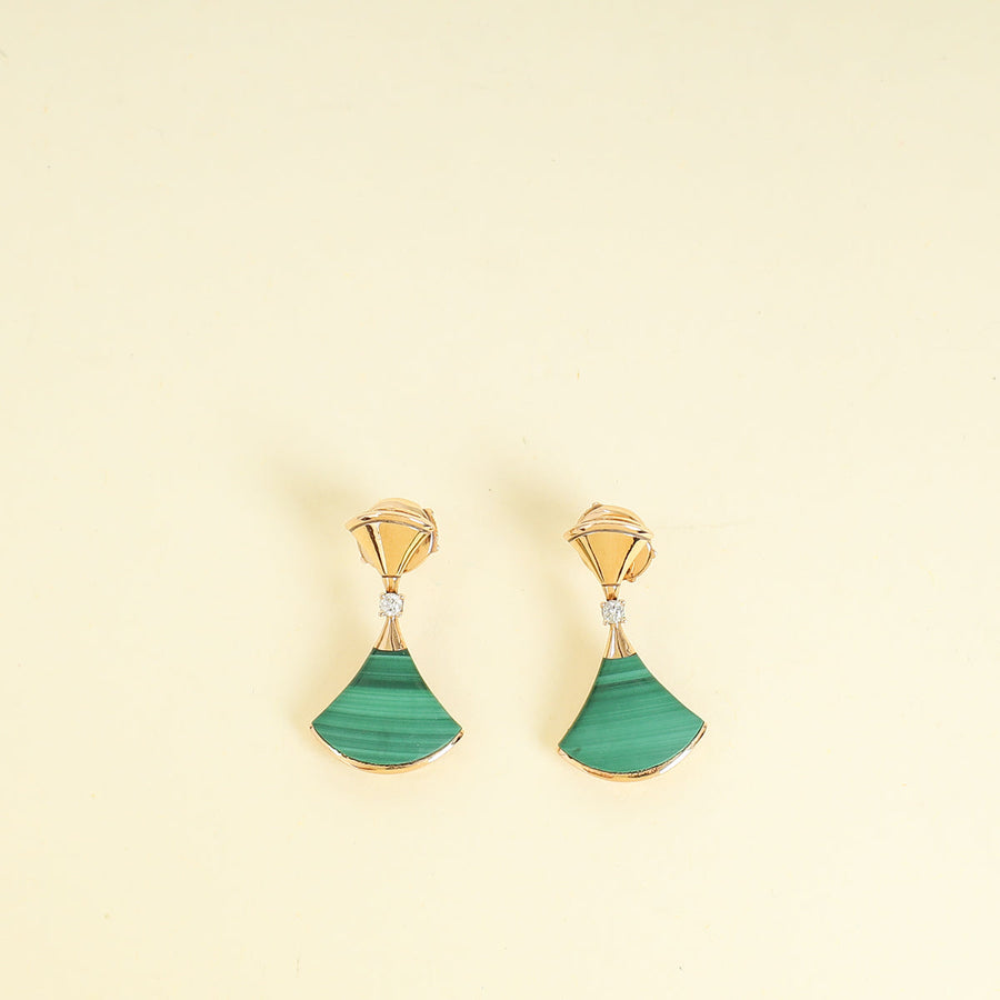 Bvlgari 18K Rose Gold Divas’ Dream Malachite Diamond Earrings