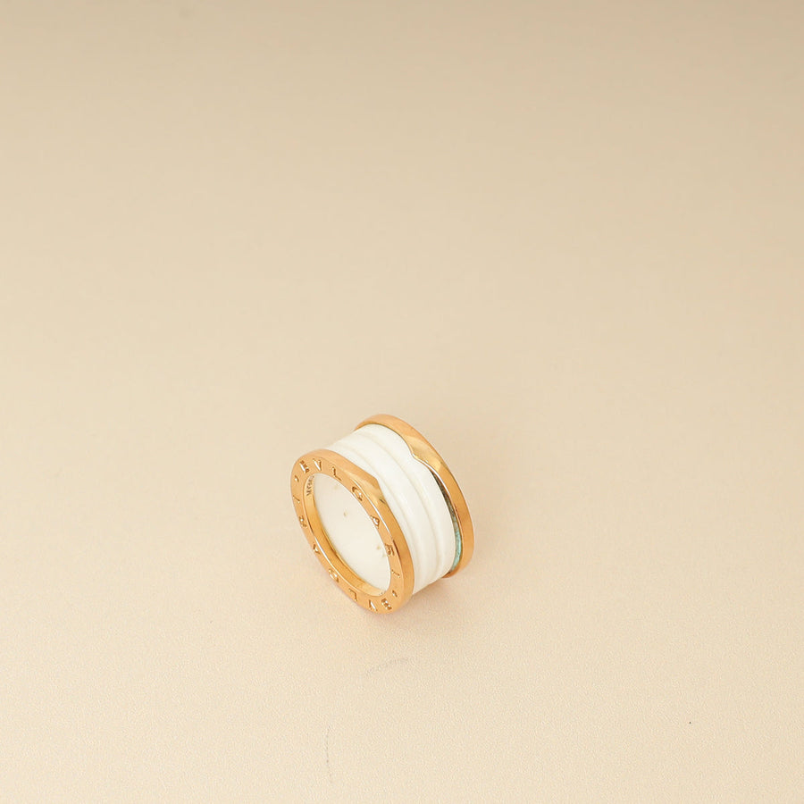 Bvlgari 18K Rose Gold B.zero1 Four Band White Ceramic Ring 55