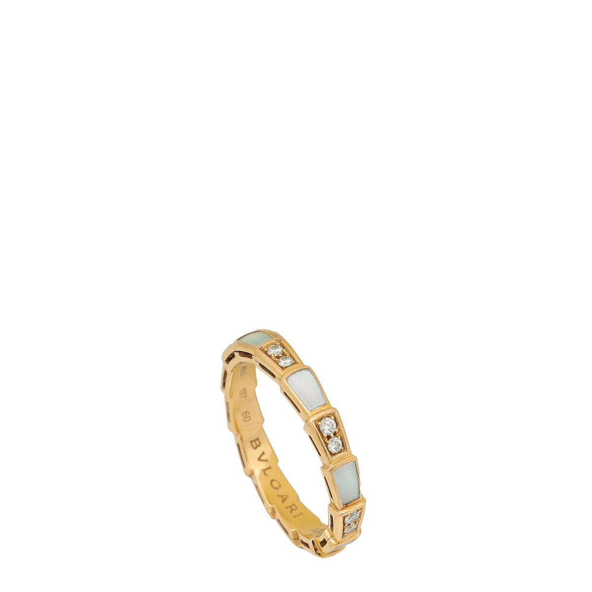 Bvlgari 18K Yellow Gold Diamond Mother of Pearl Serpenti Viper Ring 60