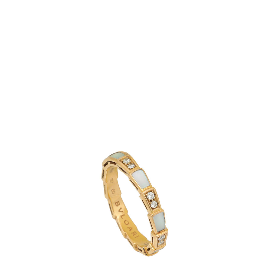 Bvlgari 18K Yellow Gold Diamond Mother of Pearl Serpenti Viper Ring 60