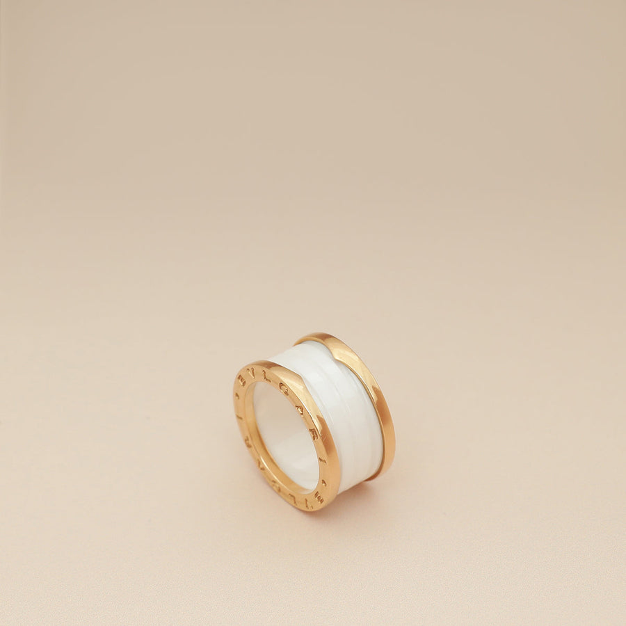 Bvlgari 18K Rose Gold White Ceramic B.Zero 4 Band Ring 55