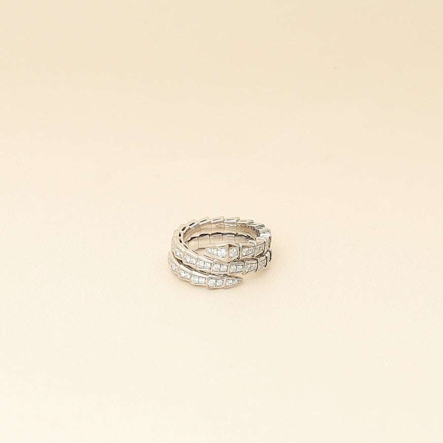 Bvlgari 18K White Gold Serpenti Viper Full Pave Diamond 2-Coil Ring (57 - 59)